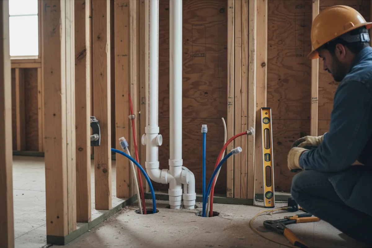 Drain and supply rough-in during Sump Pump Repair in Cherry